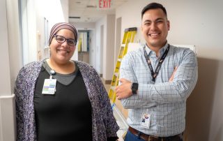 Dr. Somaiah Ahmed and Joe Mancini (Clinical Manager, Emergency, Urgent Care, ED Redevelopment) stand in the future BGH See & Treat area.