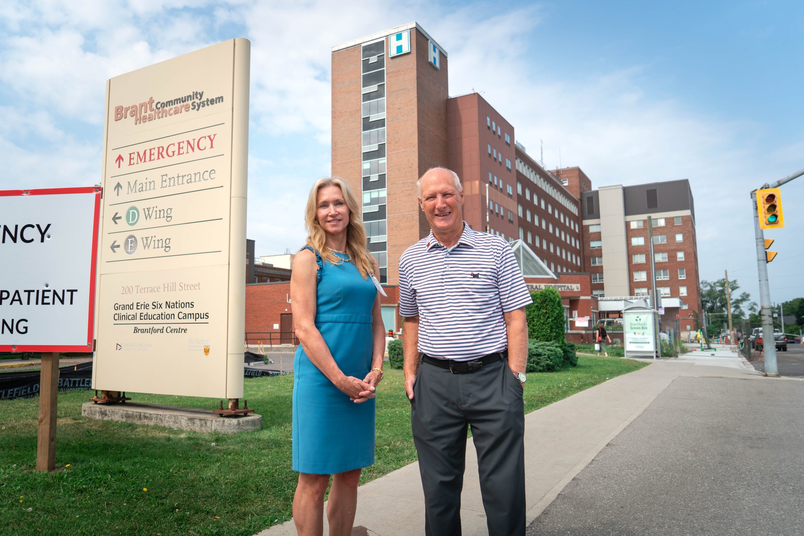 Bonnie Camm, president and CEO of the Brant Community Healthcare System, and Paul Emerson, chair of the redevelopment and properties committee of the Brant Community Healthcare System Board.